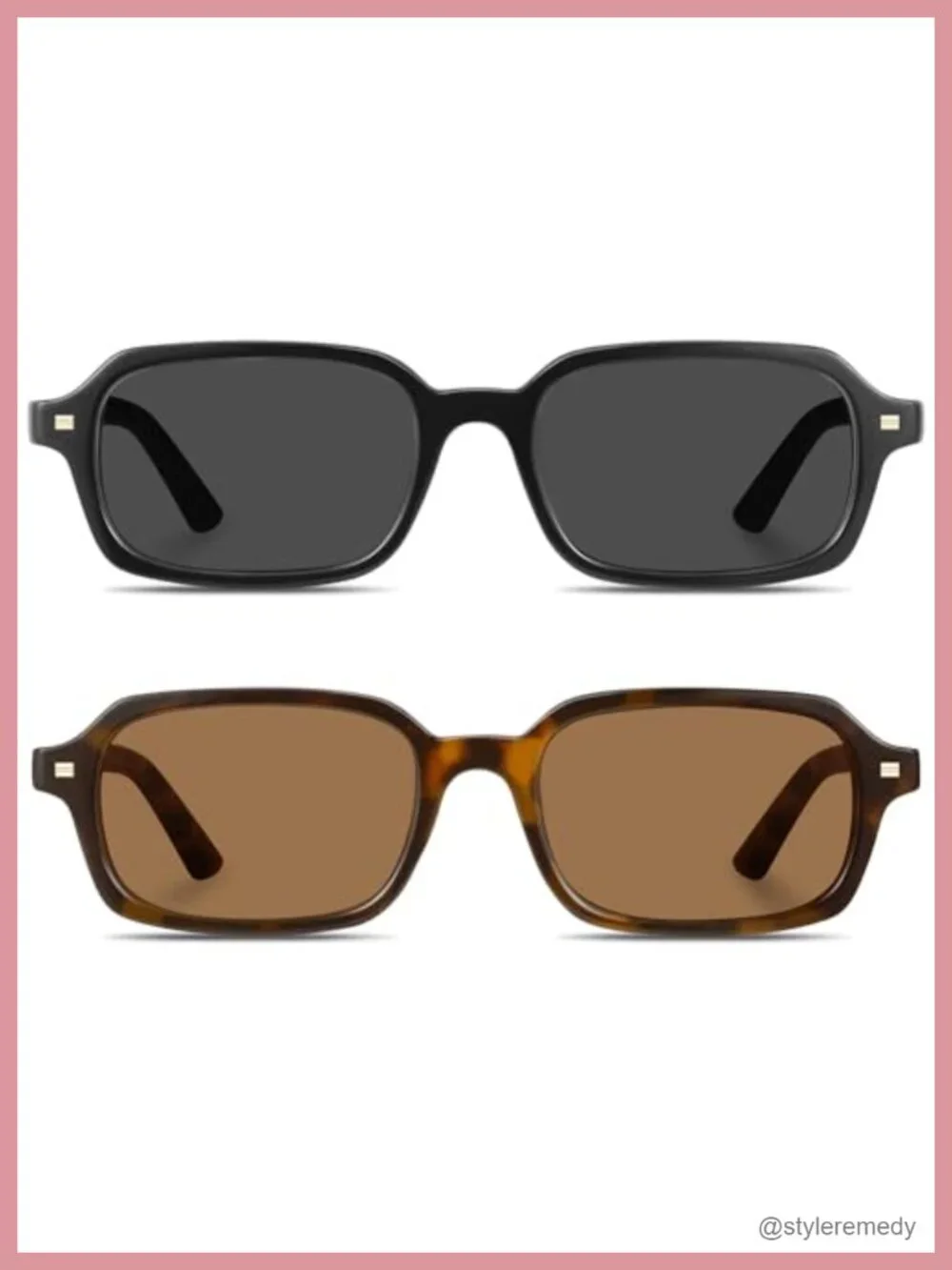 Retro Rectangular Sunglasses UV400 Protection Plastic Frame Set of 2